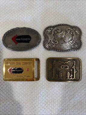 Vintage Belt Buckle Lot — Peabody Coal Company & Assorted Metal Buckles